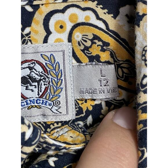 Cinch Snap Down Long Sleeve Collar Shirt Yellow Kids Large - Picture 4 of 7